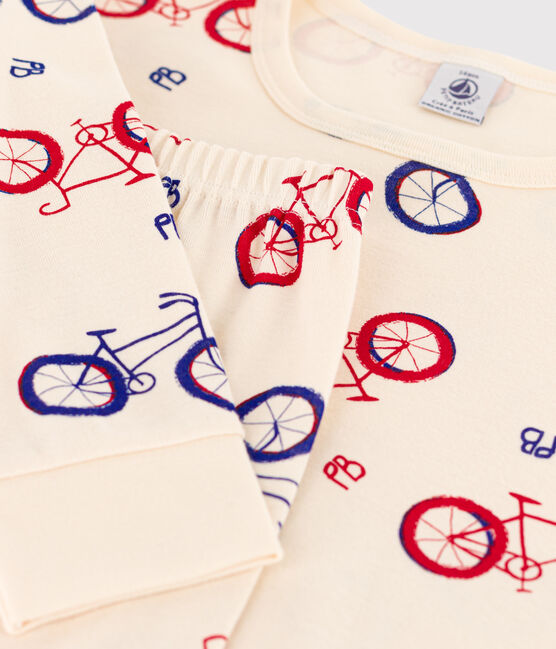 Kinderpyjama aus Baumwolle und mit Fahrradmotiv für Jungen weiss AVALANCHE/ MULTICO