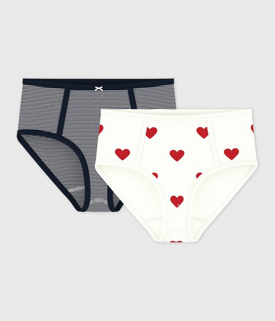 Höschen High Waist aus Baumwolle mit Herzmotiv und Streifen im 2er-Set für Damen Variante 1 PACK