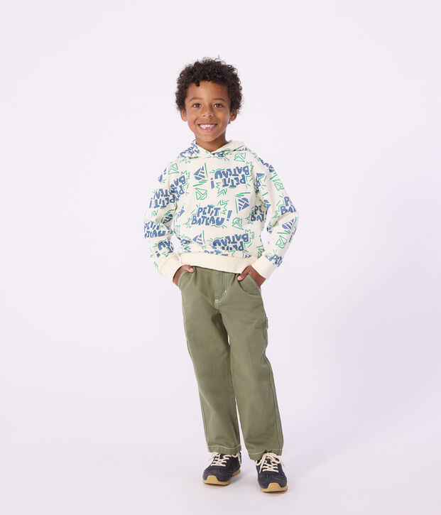 Kinder-Kapuzensweatshirt aus gemusterter Baumwolle naturfarben/vielfarbig