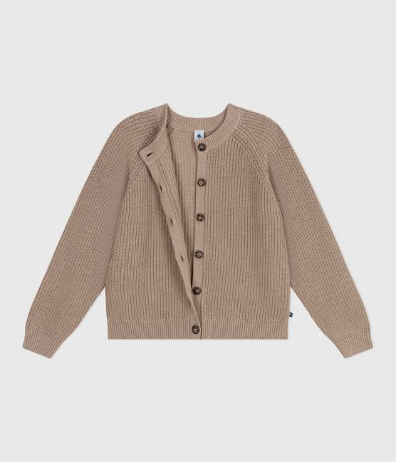 Damen-Cardigan aus einfarbiger Wolle und Baumwolle braun ROCHE
