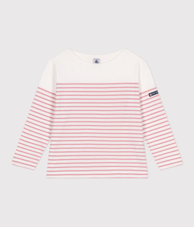 Lang&auml;rmeliges Kinder-T-Shirt Marini&egrave;re aus Baumwolle weiss/rosa
