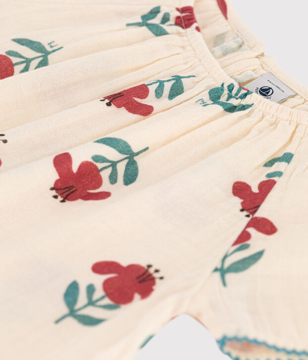 Gebl&uuml;mte kurz&auml;rmelige-Kinderbluse aus Musselin-Stoff f&uuml;r M&auml;dchen naturfarben/vielfarbig