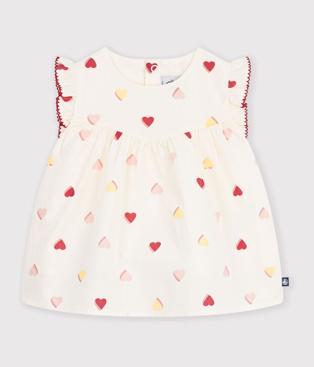 &Auml;rmellose Baby-Bluse aus Baumwoll-Popeline mit Herzmotiv naturfarben/vielfarbig