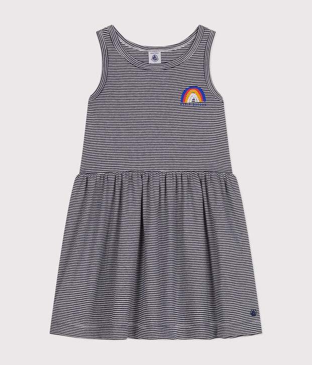 &Auml;rmelloses Kleid aus Baumwolle f&uuml;r M&auml;dchen blau/weiss