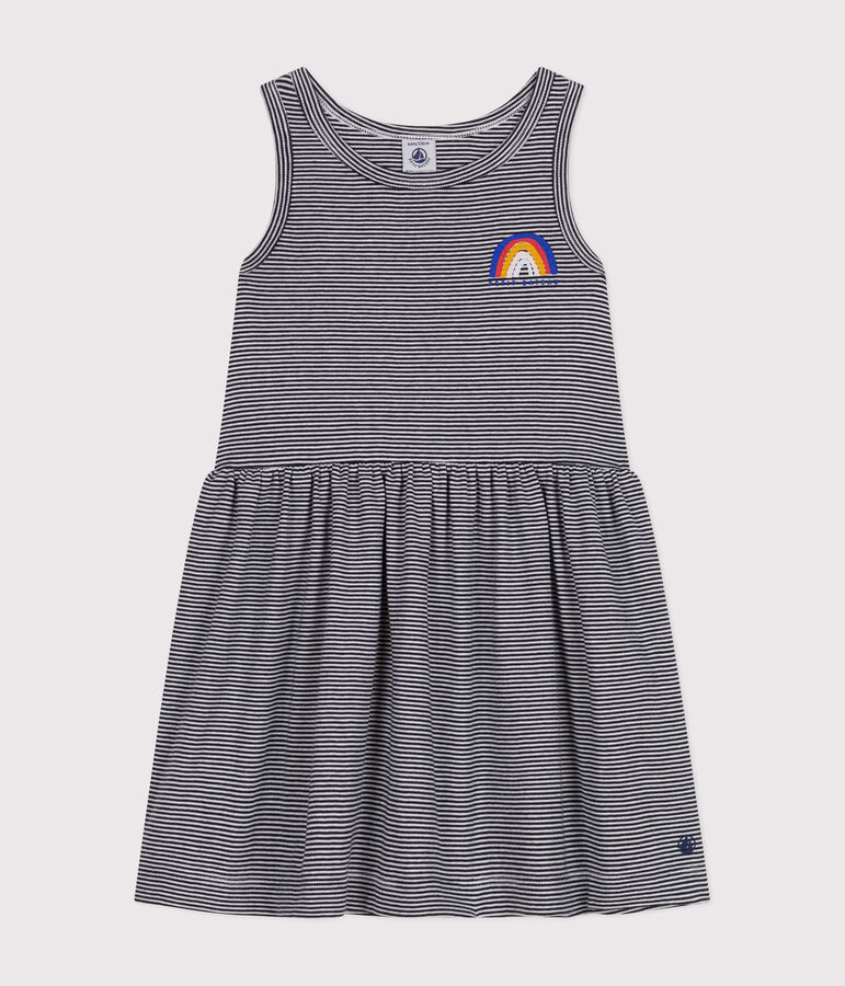 &Auml;rmelloses Kleid aus Baumwolle f&uuml;r M&auml;dchen blau/weiss