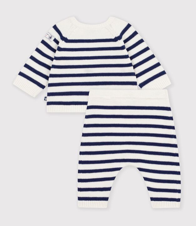 Baby-Set aus Strick mit Streifen blau/blau