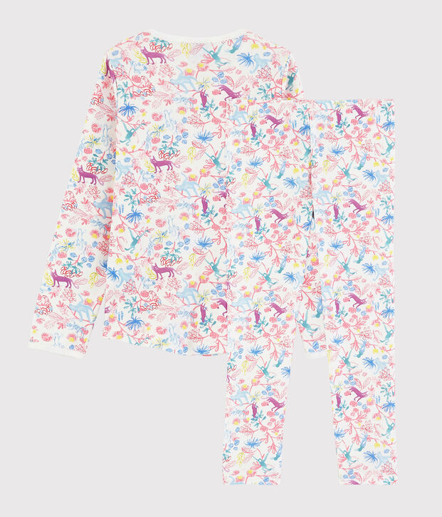 Kinderpyjama aus Baumwolle mit Dschungelmotiv f&uuml;r M&auml;dchen weiss/vielfarbig
