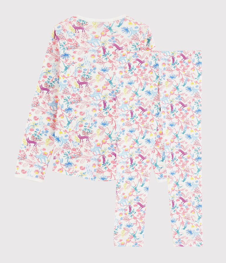 Kinderpyjama aus Baumwolle mit Dschungelmotiv f&uuml;r M&auml;dchen weiss/vielfarbig
