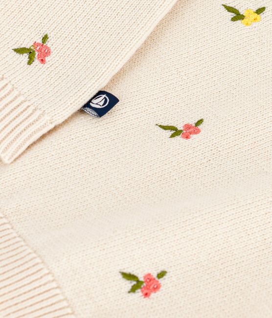 Baby-Pullover aus Wolle und Baumwolle mit bestickten Blumen weiss AVALANCHE/ MULTICO