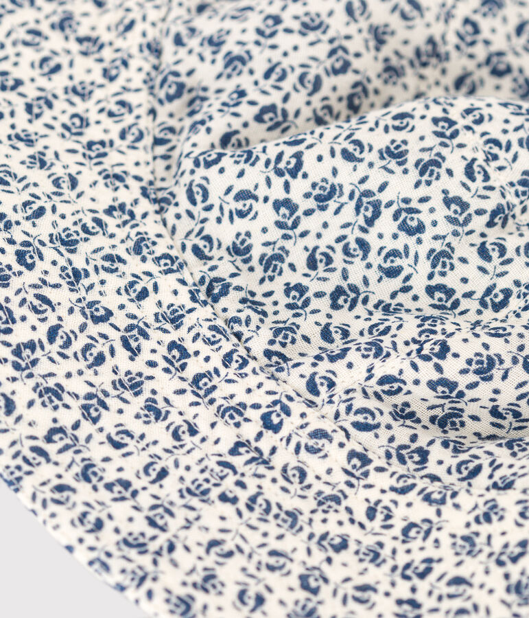 Kinder-Breitkrempiger Hut aus Musselin mit Blumen naturfarben/blau