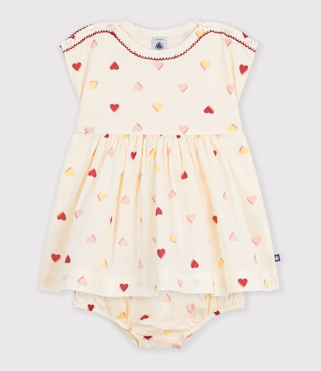 Kurz&auml;rmeliges Babykleid aus Baumwolle mit Herzmotiv naturfarben/vielfarbig