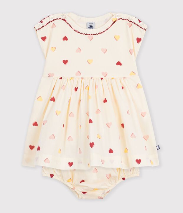 Kurz&auml;rmeliges Babykleid aus Baumwolle mit Herzmotiv naturfarben/vielfarbig