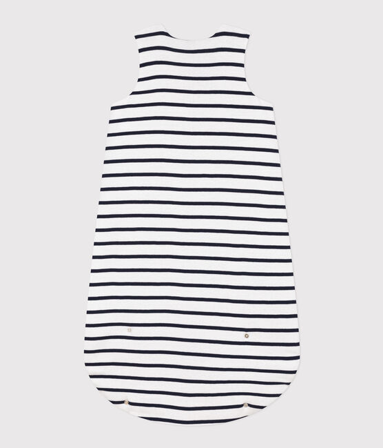 Gestreifter Babyschlafsack aus Baumwolle TOG-Wert 2  weiss MARSHMALLOW/blau SMOKING