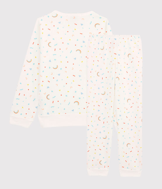 Kinderpyjama aus Molton mit Konfetti-Print für Mädchen weiss MARSHMALLOW/weiss MULTICO