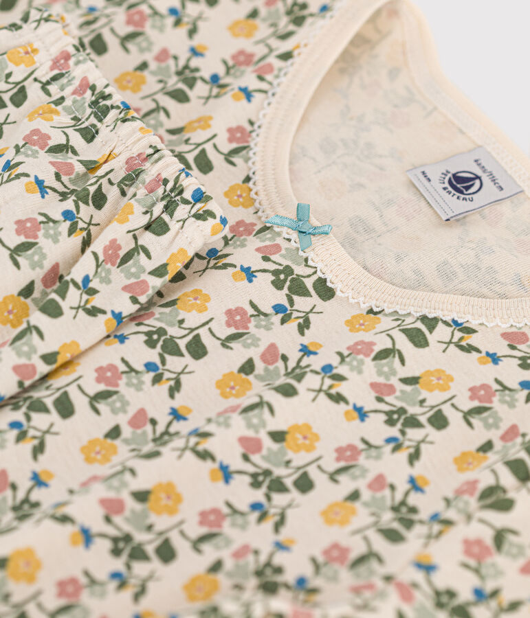 Kinderpyjama aus Baumwolle mit Blumenmuster naturfarben/vielfarbig