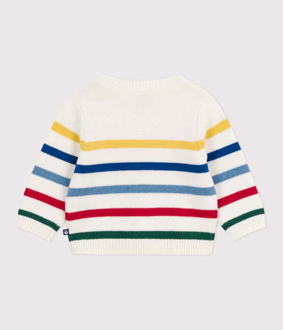 Baby-Pullover aus Wolle und Baumwolle mit bunten Streifen weiss MARSHMALLOW/weiss MULTICO