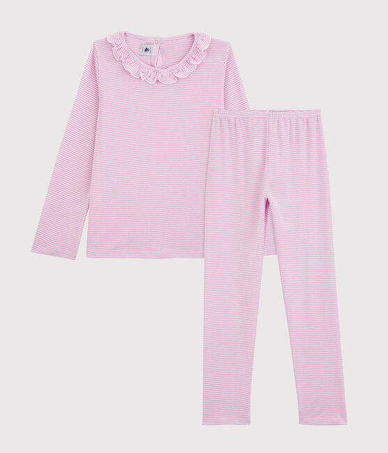 Kinderpyjama aus Baumwolle/Lyocell mit Streifen für Mädchen rosa BOHEME/weiss MARSHMALLOW