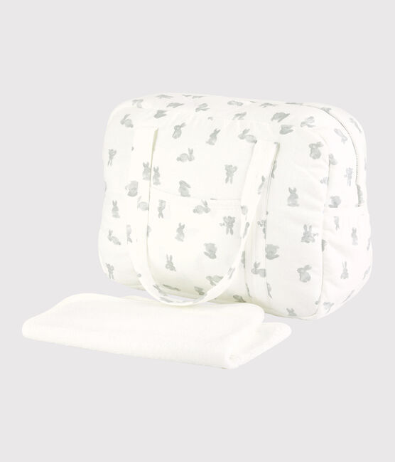 Baby-Set mit Tasche und Wickelunterlage aus Bio-Baumwoll-Doppeljersey weiss MARSHMALLOW/grau GRIS