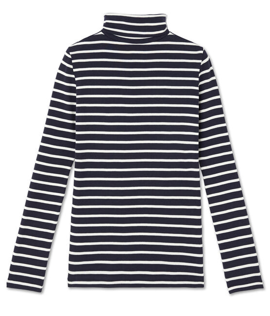 Klassischer gestreifter Damen-Unterziehpullover blau SMOKING/beige COQUILLE