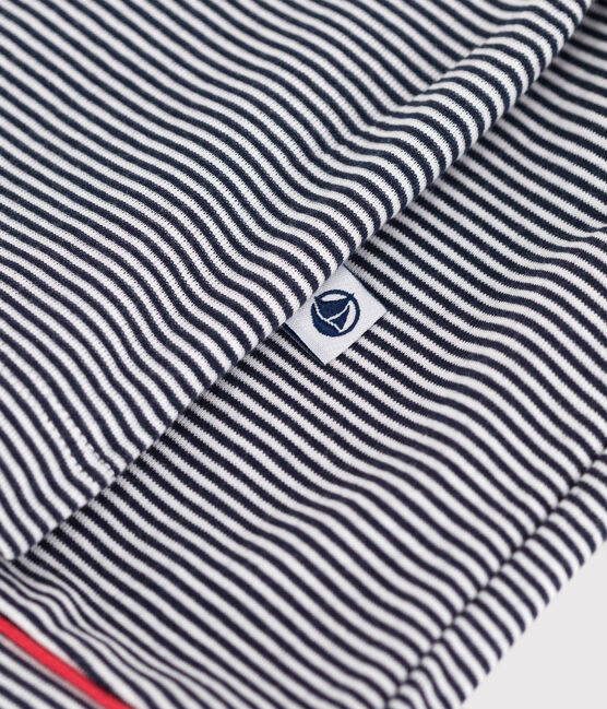 Gestreifter kurzer Damen-Schlafanzug aus Baumwolle mit Knöpfen blau SMOKING/weiss MARSHMALLOW