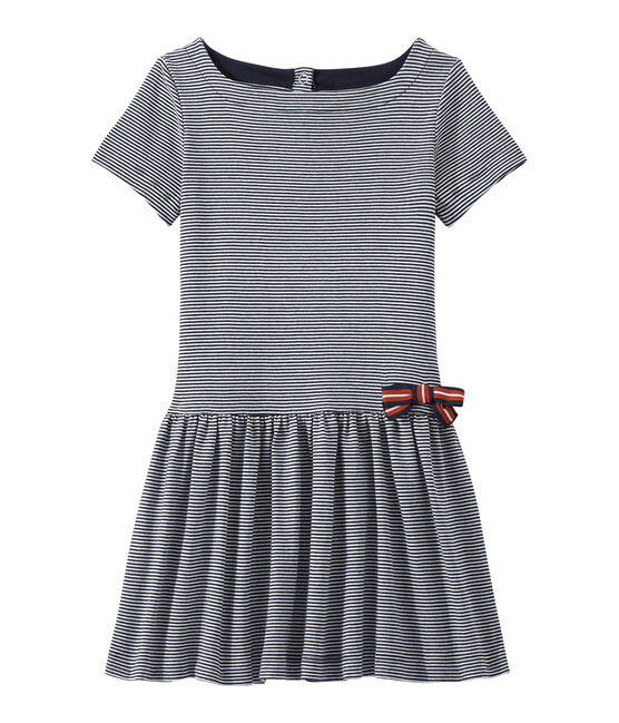 Mädchen-Kleid mit Milleraies-Ringelmuster blau SMOKING/weiss LAIT