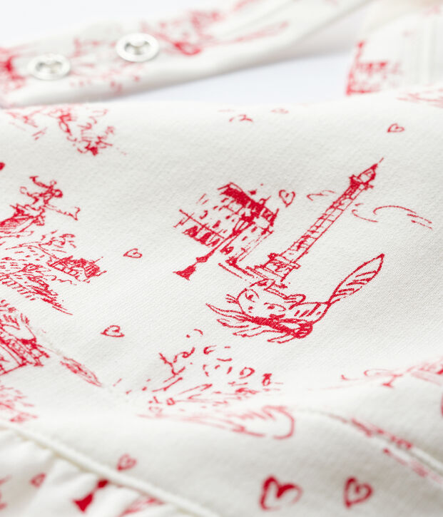 Lange Baby-Latzhose aus Molton f&uuml;r M&auml;dchen weiss/rot