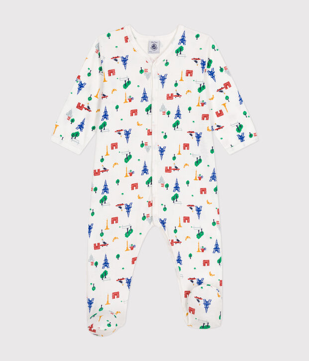 Baby-Strampler aus Baumwolle mit Paris-Printmotiv weiss/vielfarbig
