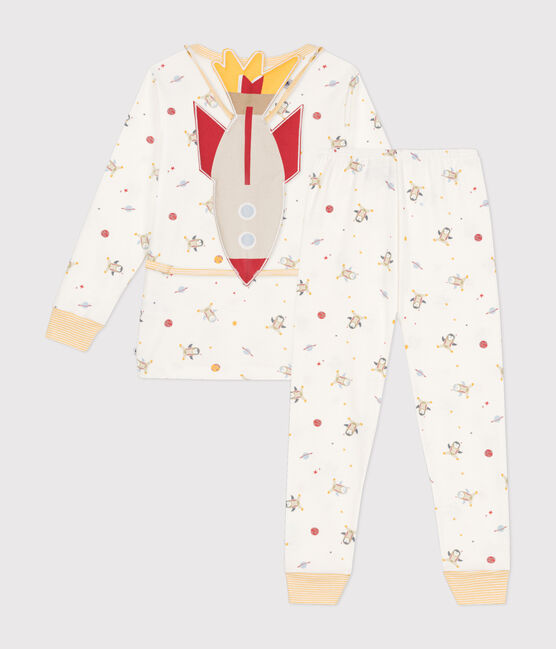 Kinder-Pyjama zum Verkleiden aus Baumwolle mit Raumfahrtmotiven weiss MARSHMALLOW/weiss MULTICO