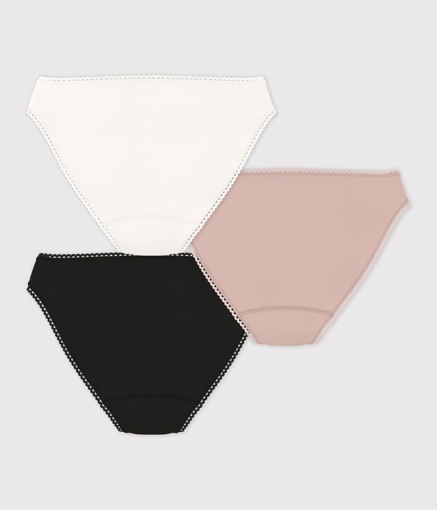 3er-Set Damen-Slips aus einfarbigem Baumwoll-Elastan vielfarbig