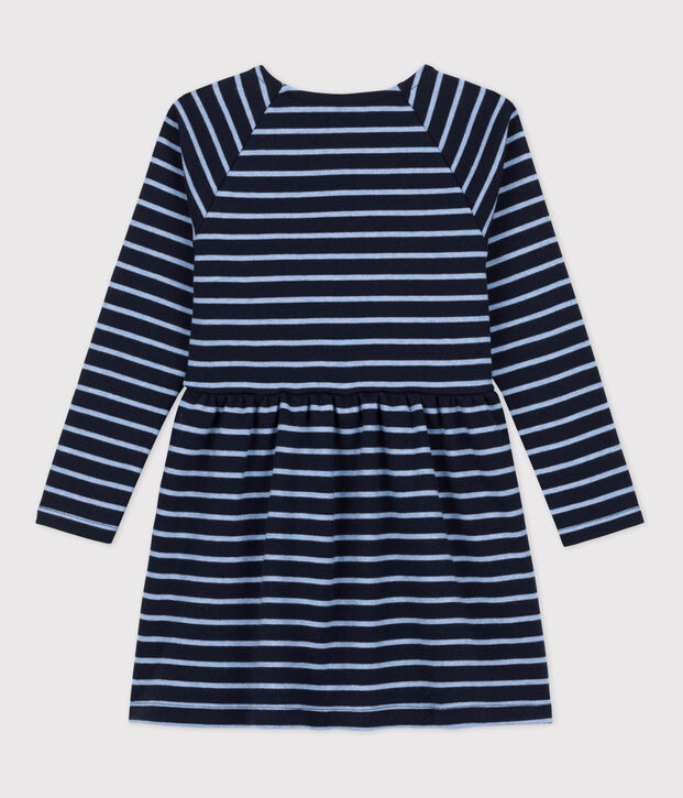 Warmes Kinderkleid aus Baumwolle f&uuml;r M&auml;dchen blau/blau