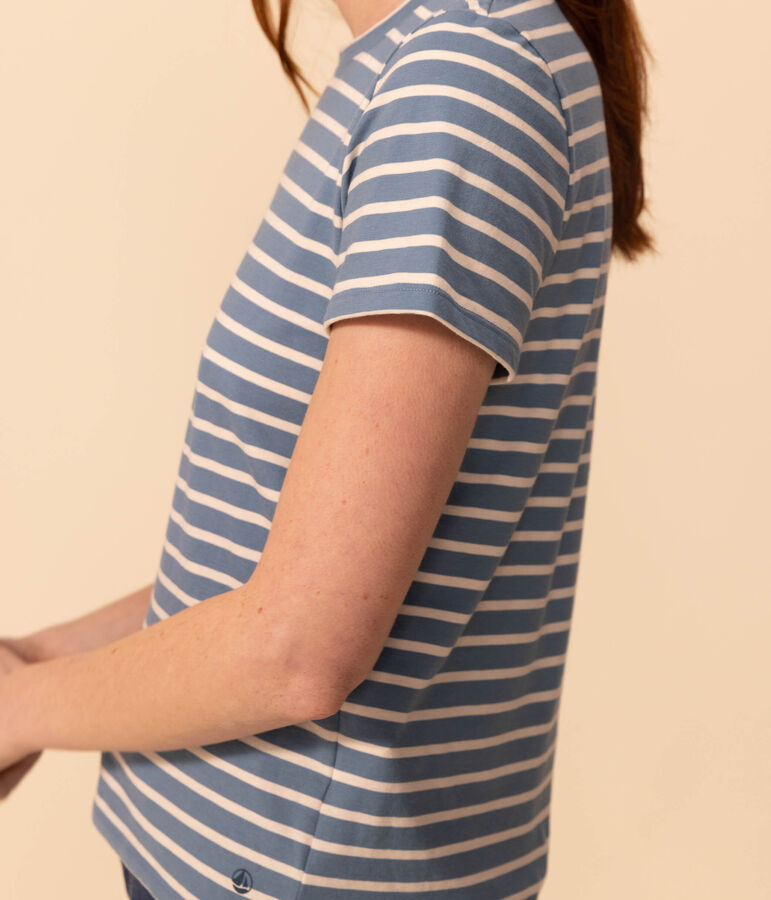 T-Shirt LE DROIT aus Baumwolle mit Rundhalsausschnitt blau/naturfarben