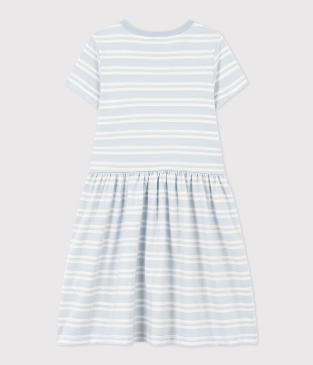 Gestreiftes Kinderkleid aus Baumwolle f&uuml;r M&auml;dchen blau/weiss