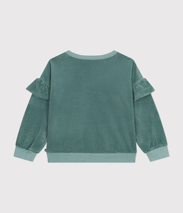 Kinder-Sweatshirt aus einfarbigem Nicki f&uuml;r M&auml;dchen gr&uuml;n