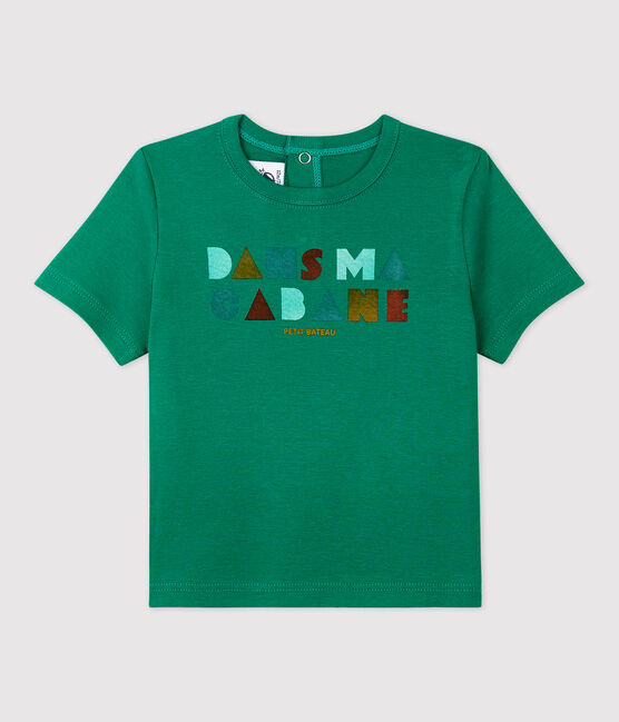 Kurzärmeliges Baby-T-Shirt aus Baumwolle mit Motiv grün GAZON