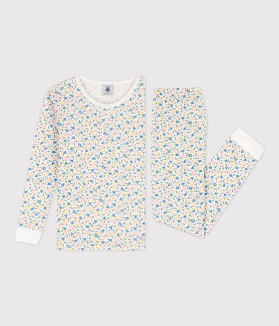Kinderpyjama aus Baumwolle in eng geschnittener Passform für Mädchen weiss MARSHMALLOW/weiss MULTICO