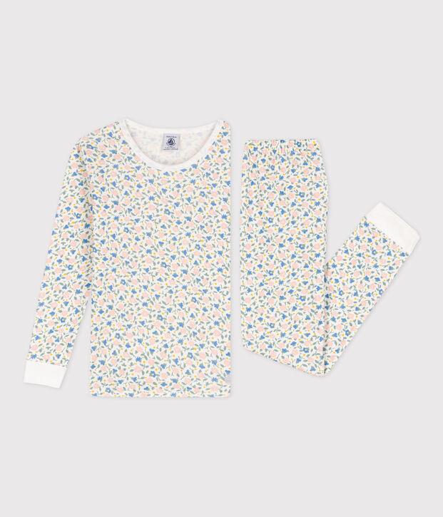Kinderpyjama aus Baumwolle in eng geschnittener Passform f&uuml;r M&auml;dchen weiss/vielfarbig