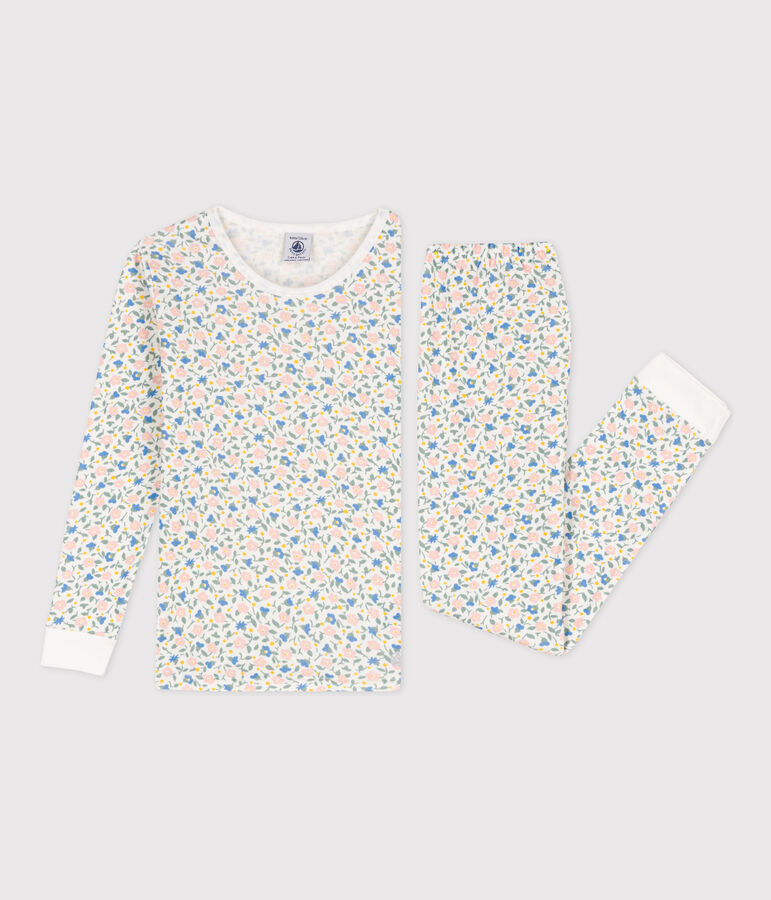 Kinderpyjama aus Baumwolle in eng geschnittener Passform f&uuml;r M&auml;dchen weiss/vielfarbig