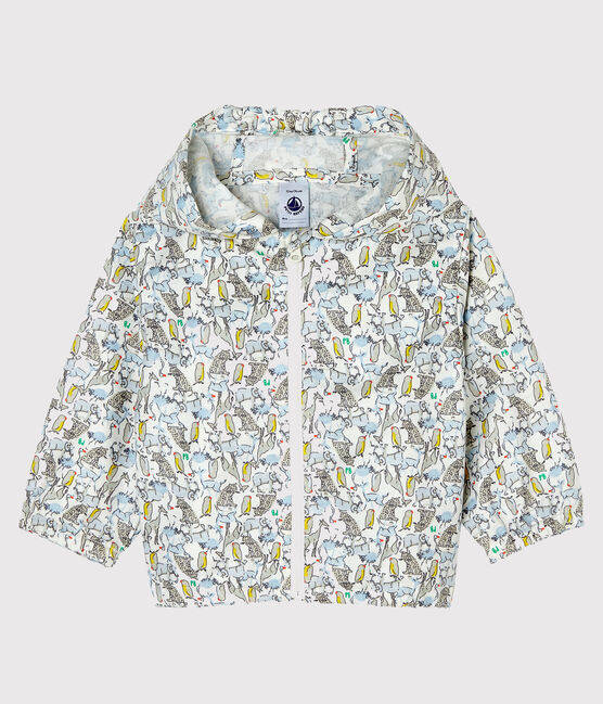 Gemusterte Baby-Windjacke Unisex weiss MARSHMALLOW/blau BRUT/ MULTICO