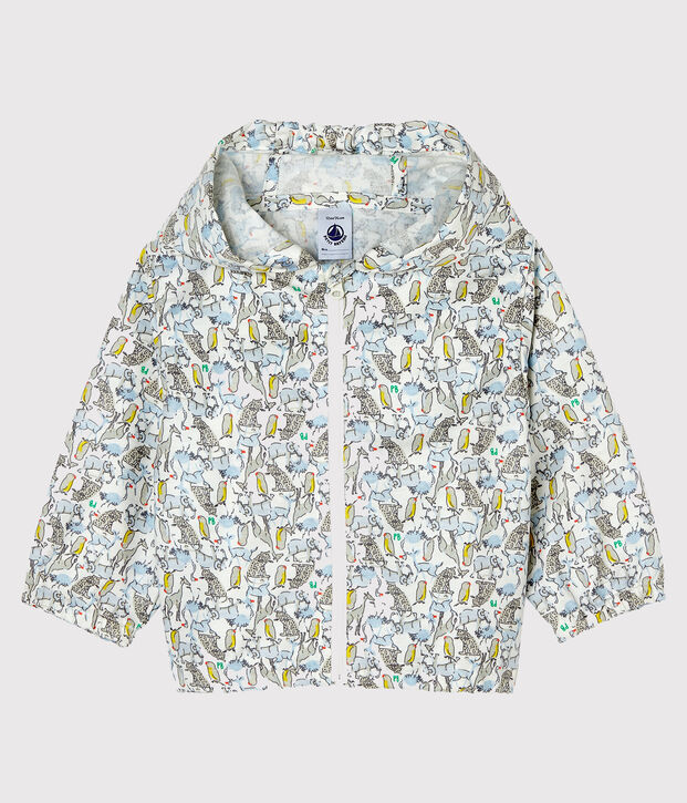 Gemusterte Baby-Windjacke Unisex weiss/gr&uuml;n/vielfarbig