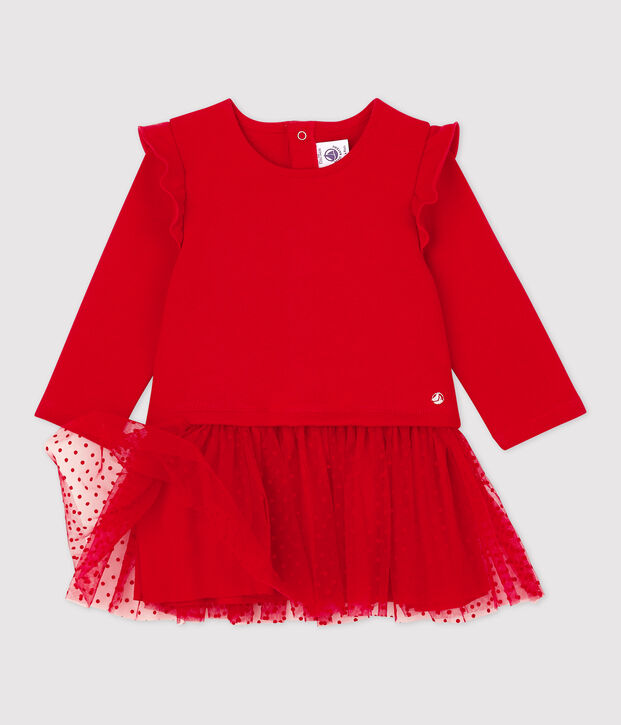 Baby-Kleid aus Molton und T&uuml;ll rot
