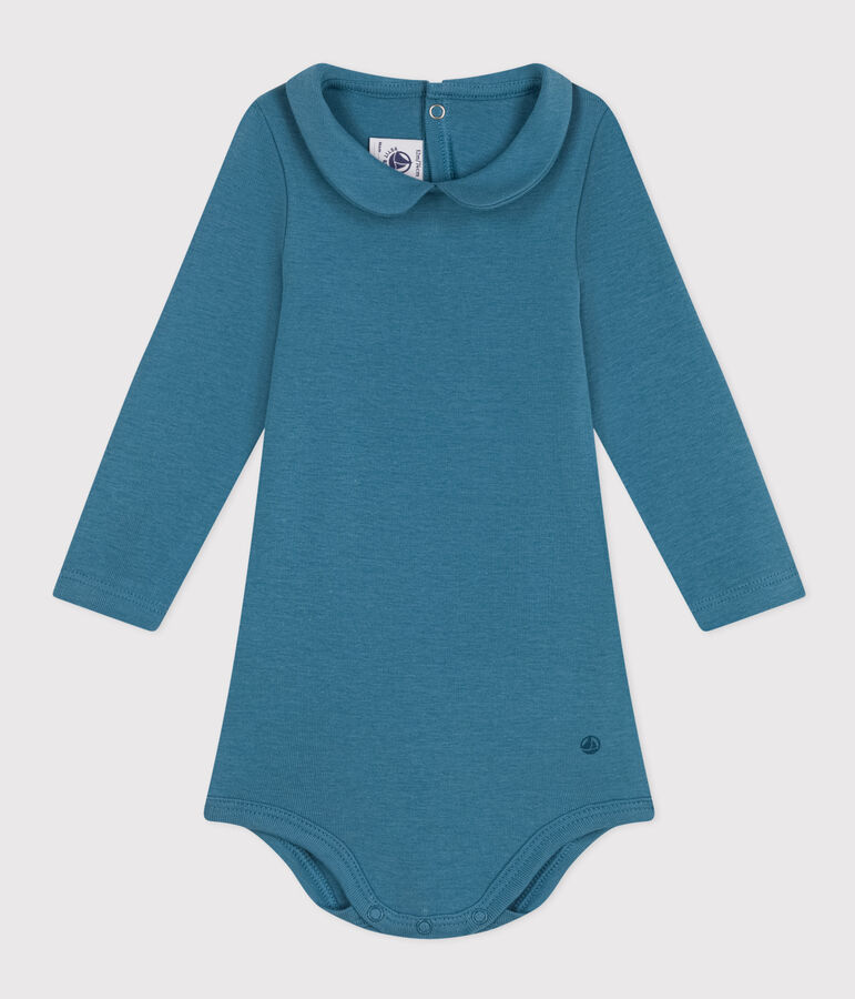 Lang&auml;rmeliger Baby-Body aus Baumwolle mit Bubikragen blau