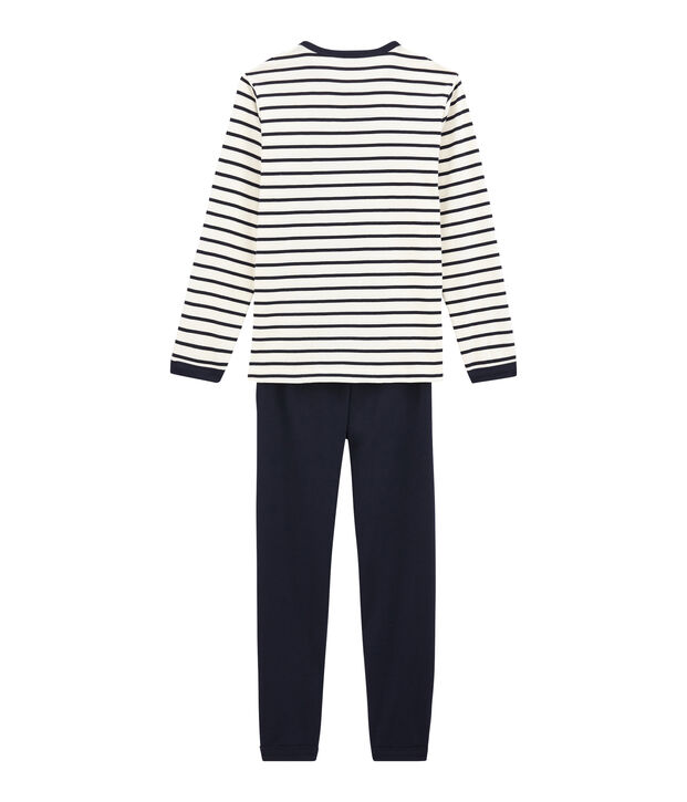 Kinderpyjama aus Rippstrick f&uuml;r Jungen weiss/blau