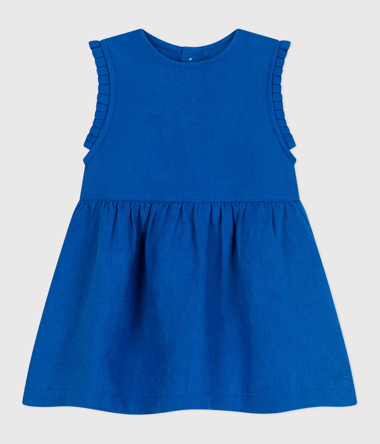 &Auml;rmelloses Baby-Kleid aus Leinen blau