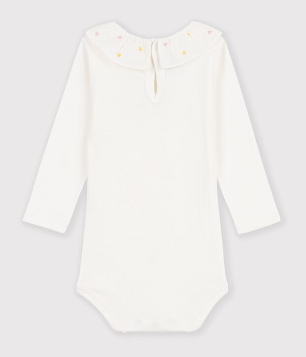 Baby-Body aus einfarbiger Baumwolle mit besticktem Kragen weiss