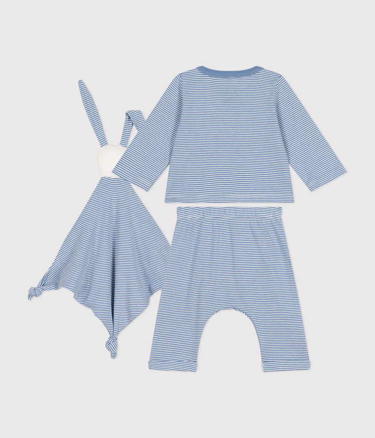 3-teiliges Baby-Set aus Baumwolle blau/weiss
