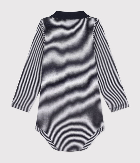 Langärmeliger Baby-Body aus Baumwolle mit Kragen blau SMOKING/weiss MARSHMALLOW