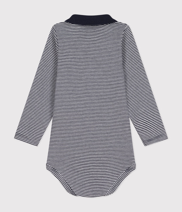 Baby-Body aus Baumwolle mit Polokragen und Streifen blau/weiss