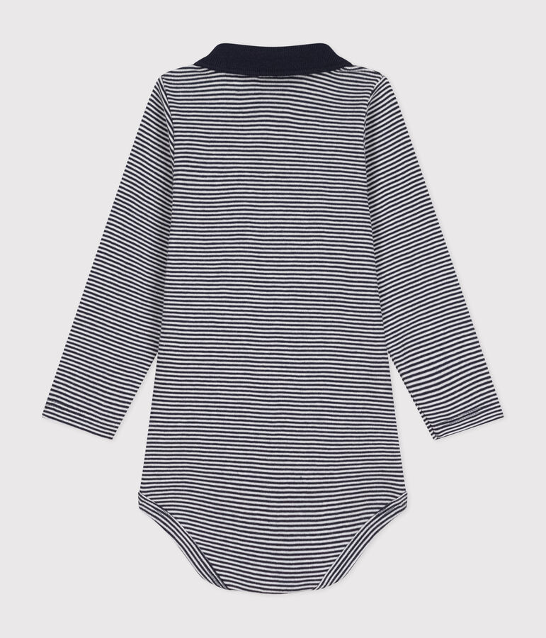 Baby-Body aus Baumwolle mit Polokragen und Streifen blau/weiss