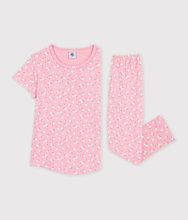 Kurz&auml;rmeliger Kinder-Pyjama mit langen Beinen aus bedruckter Baumwolle rosa/vielfarbig