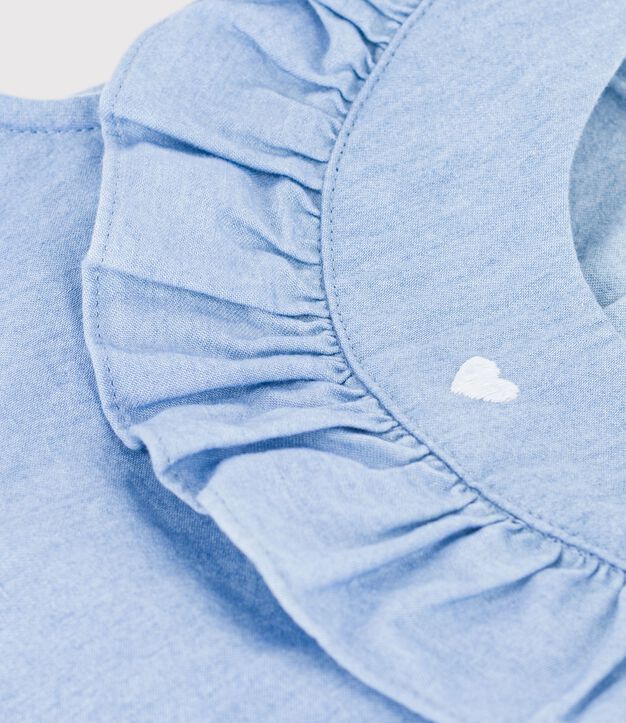 &Auml;rmellose Baby-Bluse aus besticktem Chambray-Baumwollstoff blau
